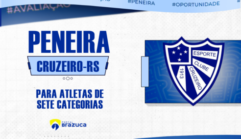 Cruzeiro / RS realiza peneira para as categorias sub-15, sub-14, sub-13, sub-12, sub-11, sub-10 e sub-09