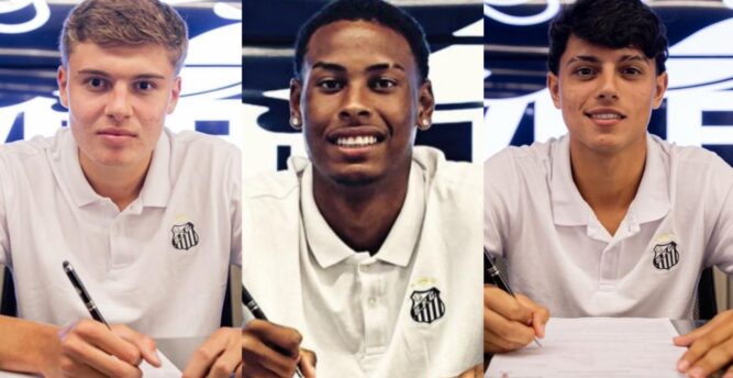 Atletas do sub-17 assinam primeiro contrato profissional com o Santos/SP